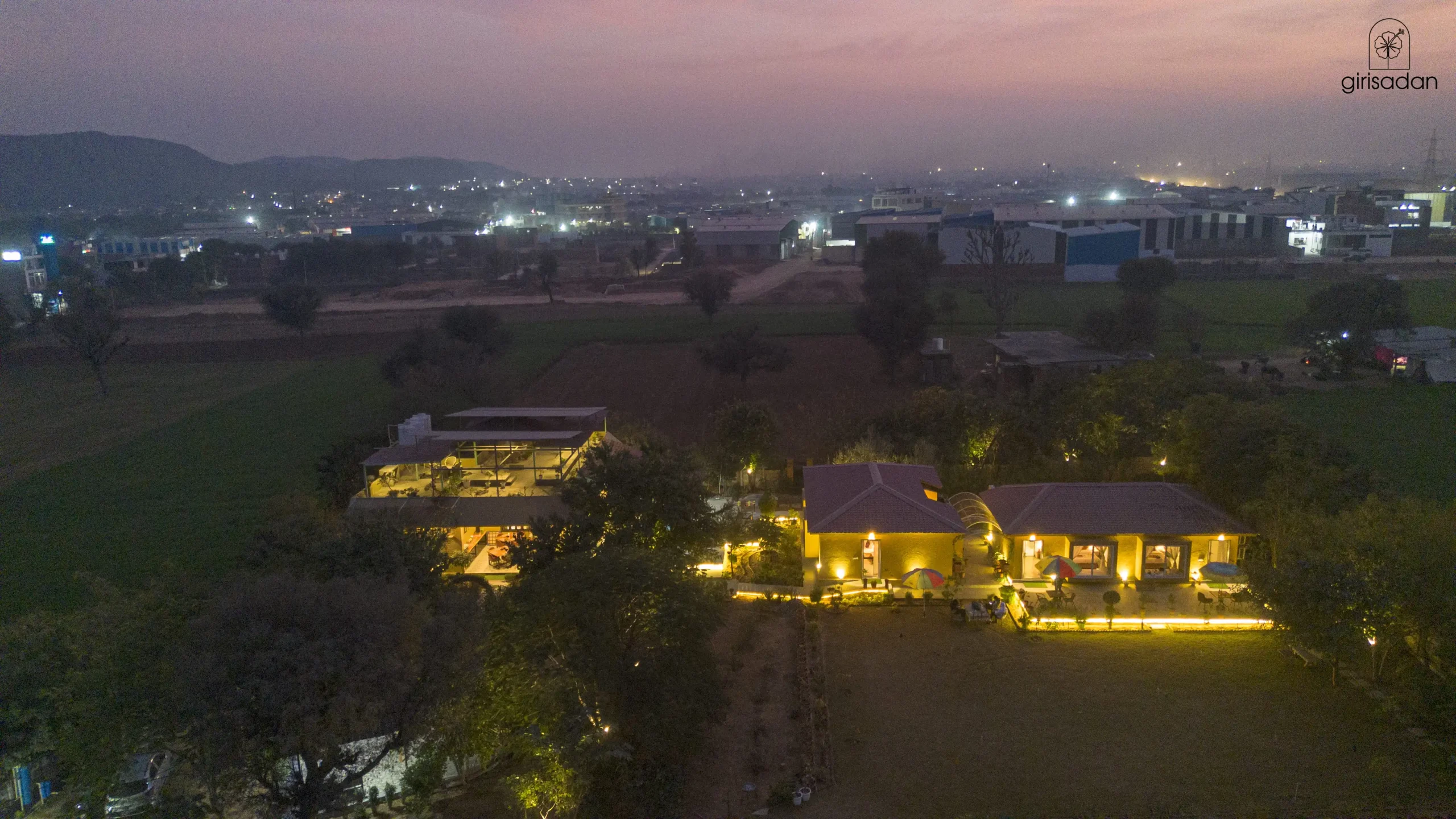 Girisadan Farmstay in Jaipur- Drone view in night